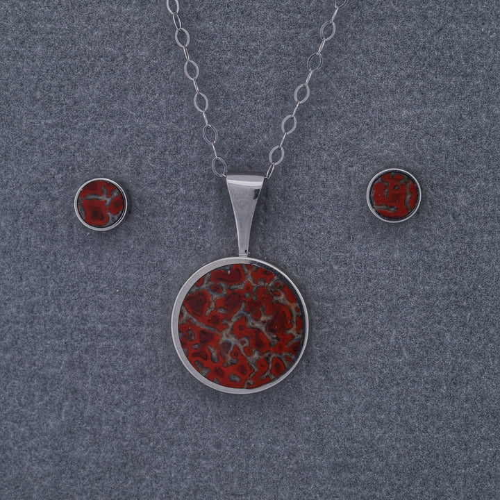 Fossilized Dinosaur Bone Pendant and/or Stud Earring Set