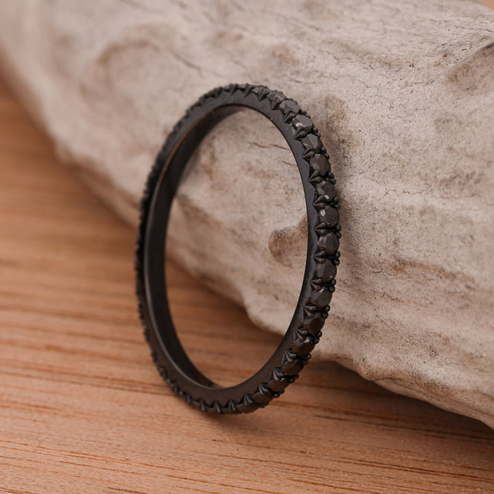 Black Zirconium Full Infinity Band, French Cut, with Black Diamonds