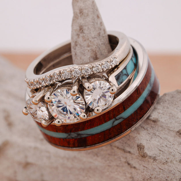 Rosewood & Turquoise + Zircon (engagement wooden authentic ring)