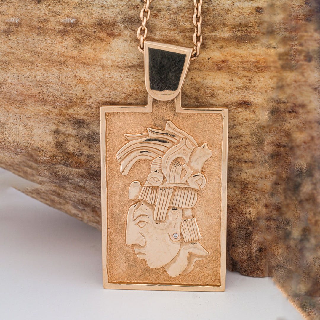 Hand Sculpted Gold Mayan King "Rey Pakal" Pendant