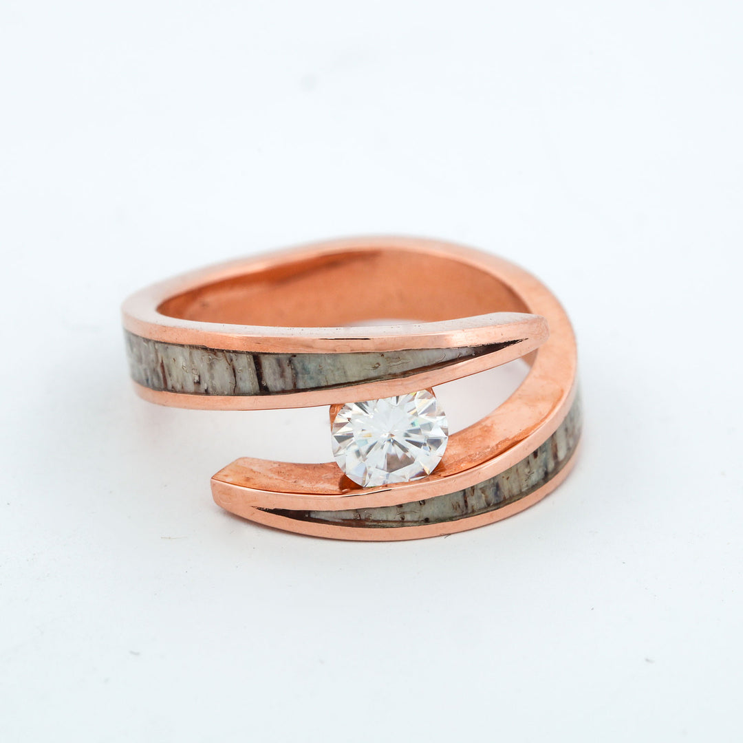 SALE RING - Rose Gold, Antler, Moissanite - Size 6