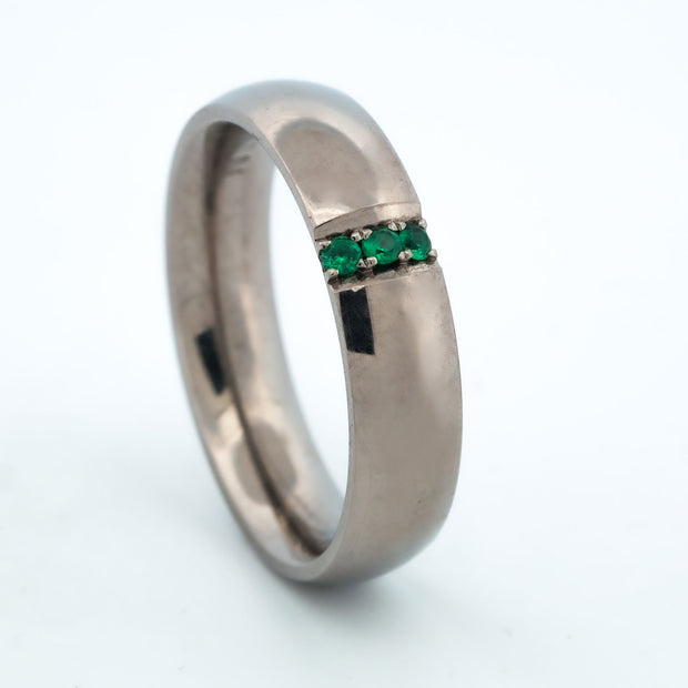 SALE RING - Titanium, Pave Emerald Accents - Size 12