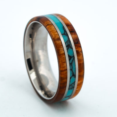 SALE RING - Stainless Steel, Maple Wood, Turquoise - Size 11.5