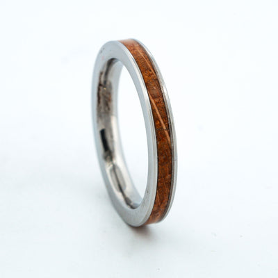 SALE RING - Stainless Steel, Whiskey Barrel Wood - Size 6.75