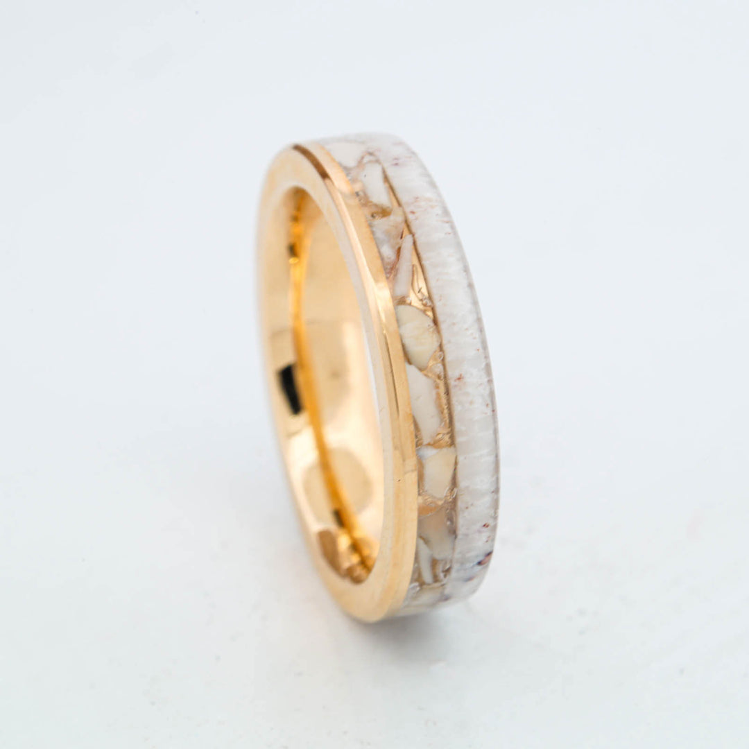 SALE RING - Yellow Gold, Antler, Elk Ivory - Size 7