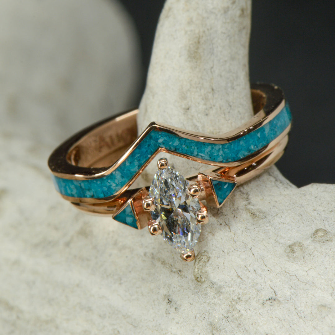 Marquise Diamond and Turquoise with Turquoise V-Ring Stacking Band
