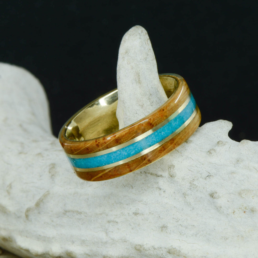 Whiskey Barrel Wood and Turquoise Inlays