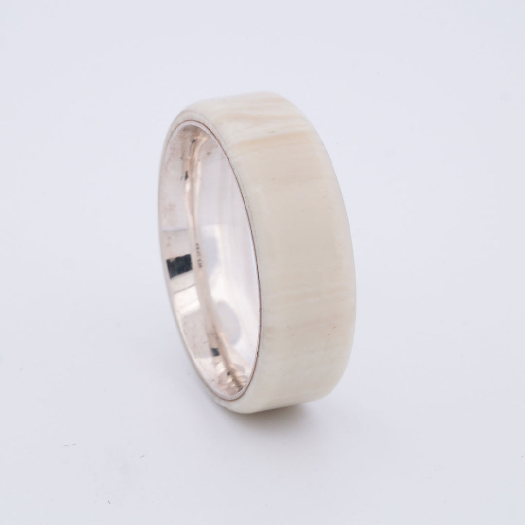 SALE RING - Silver & Synthetic Elephant Ivory - Size 10.25