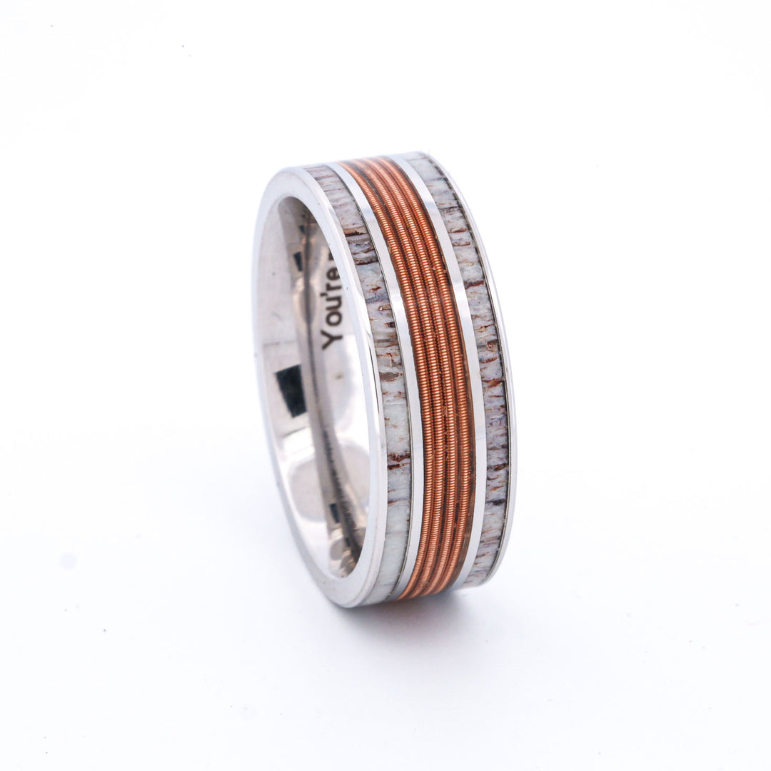 SALE RING - Stainless Steel, Antler, & Guitar Strings - Size 10