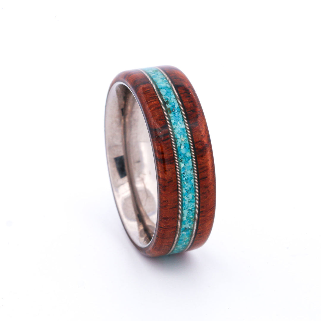 SALE RING - Stainless Steel, Ironwood, Turquoise, & Guitar Strings - Size 10.75