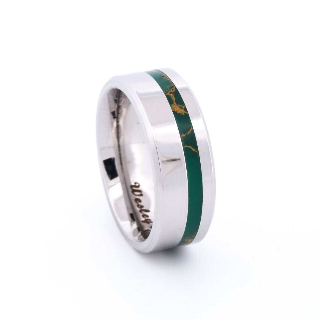 SALE RING - Stainless Steel, & Arizona Jade - Size 8.5