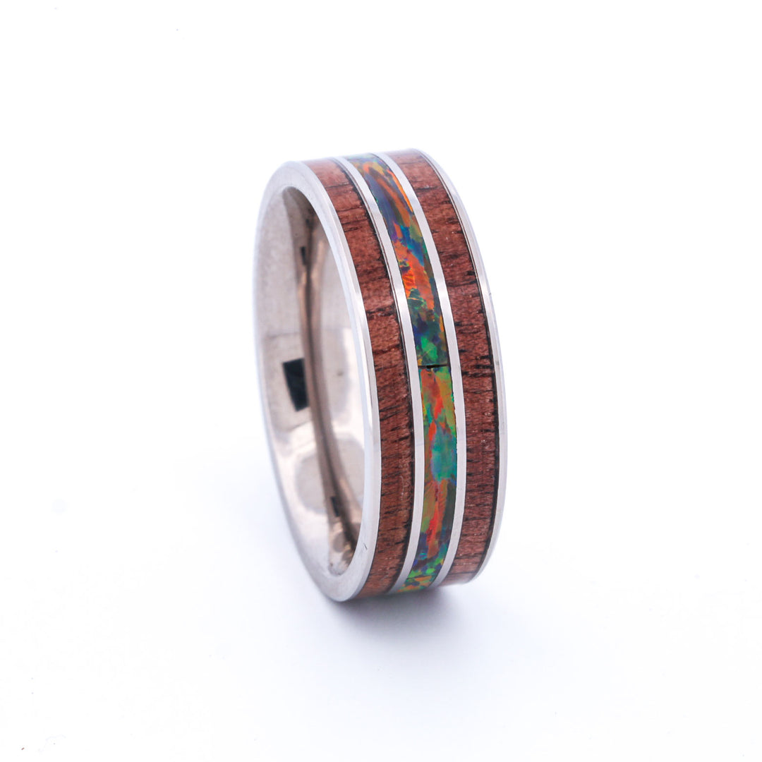 SALE RING - Titanium, Walnut, & German Black Opal - Size 11