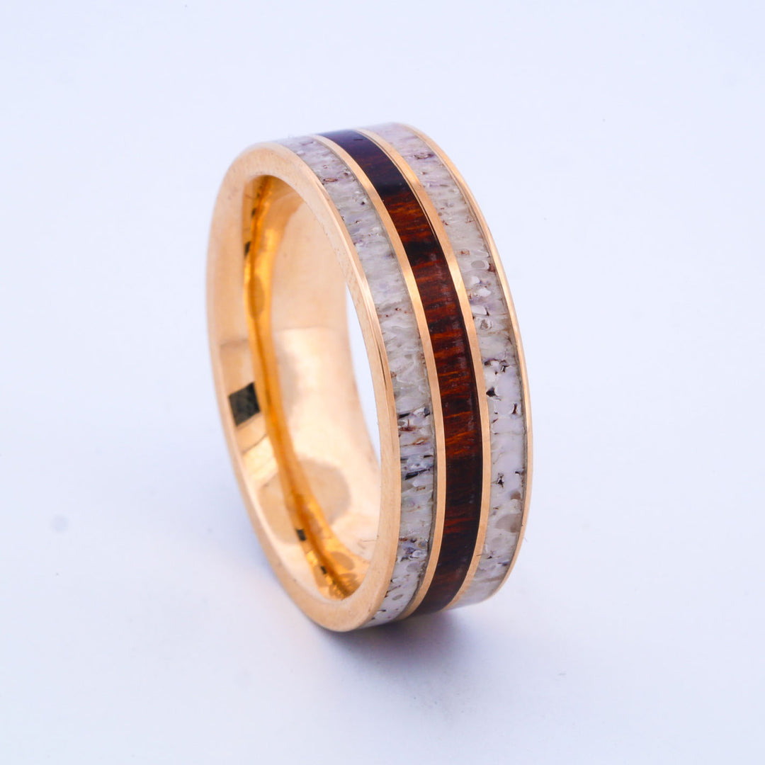 SALE RING - Yellow Gold, Antler, & Ironwood - Size 12
