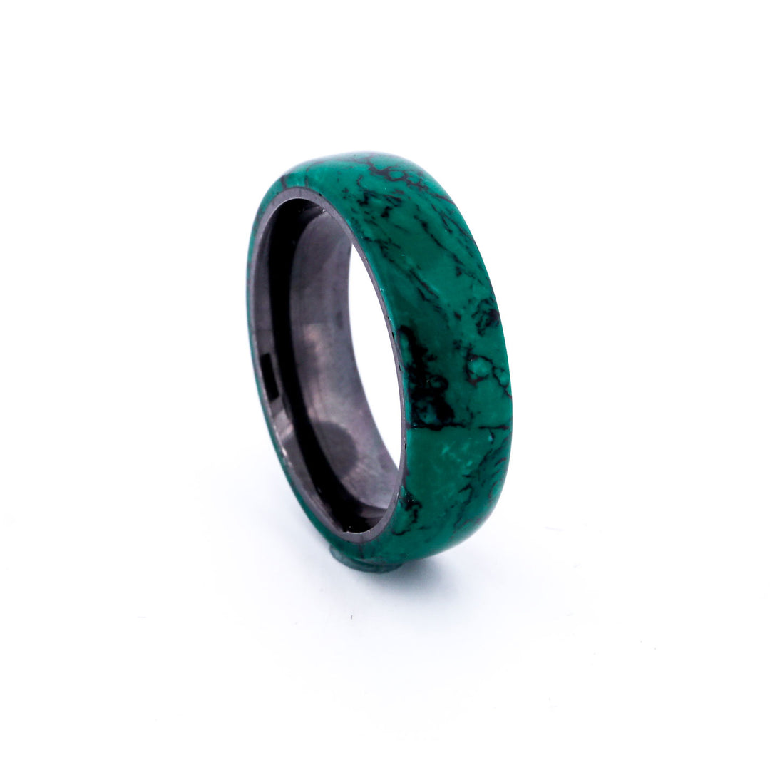 SALE RING - Black Zirconium, & Imperial Jade - Size 6.75