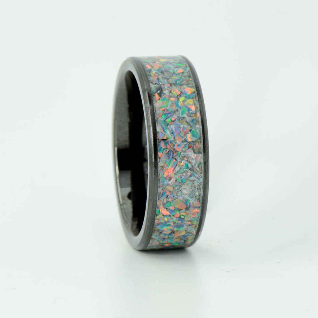 SALE RING - Black Ceramic and Black Opal - Size 12