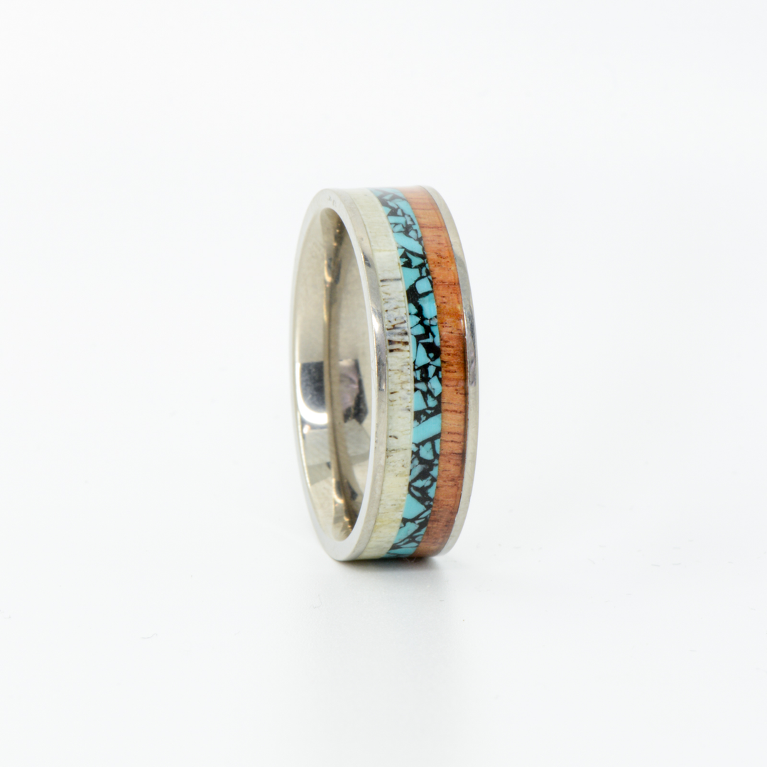 SALE RING - Titanium, Antler, Turquoise, & Walnut - Size 11.75