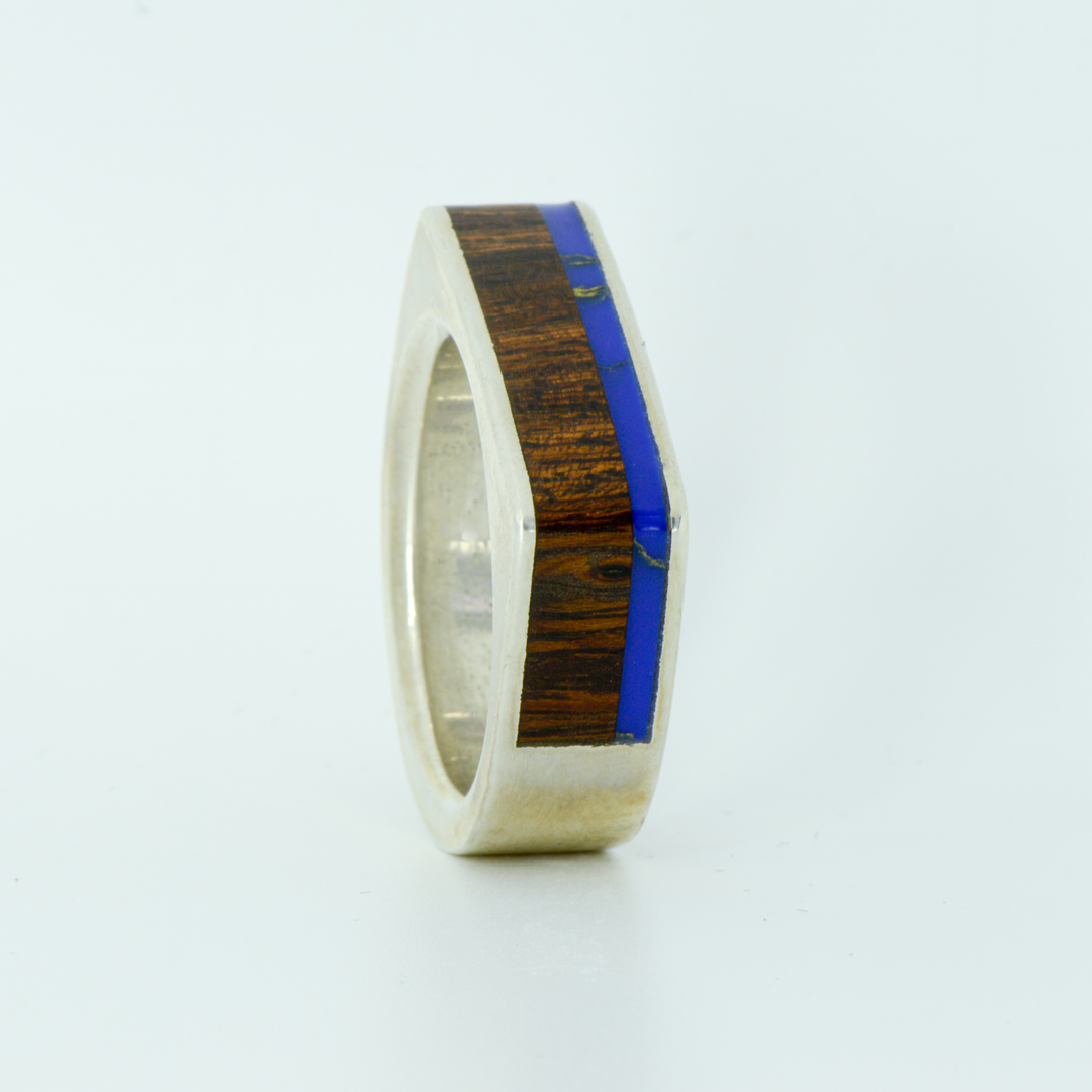 SALE RING - Silver, Half Square, Lapis Lazuli, & Ironwood - Size 11.75