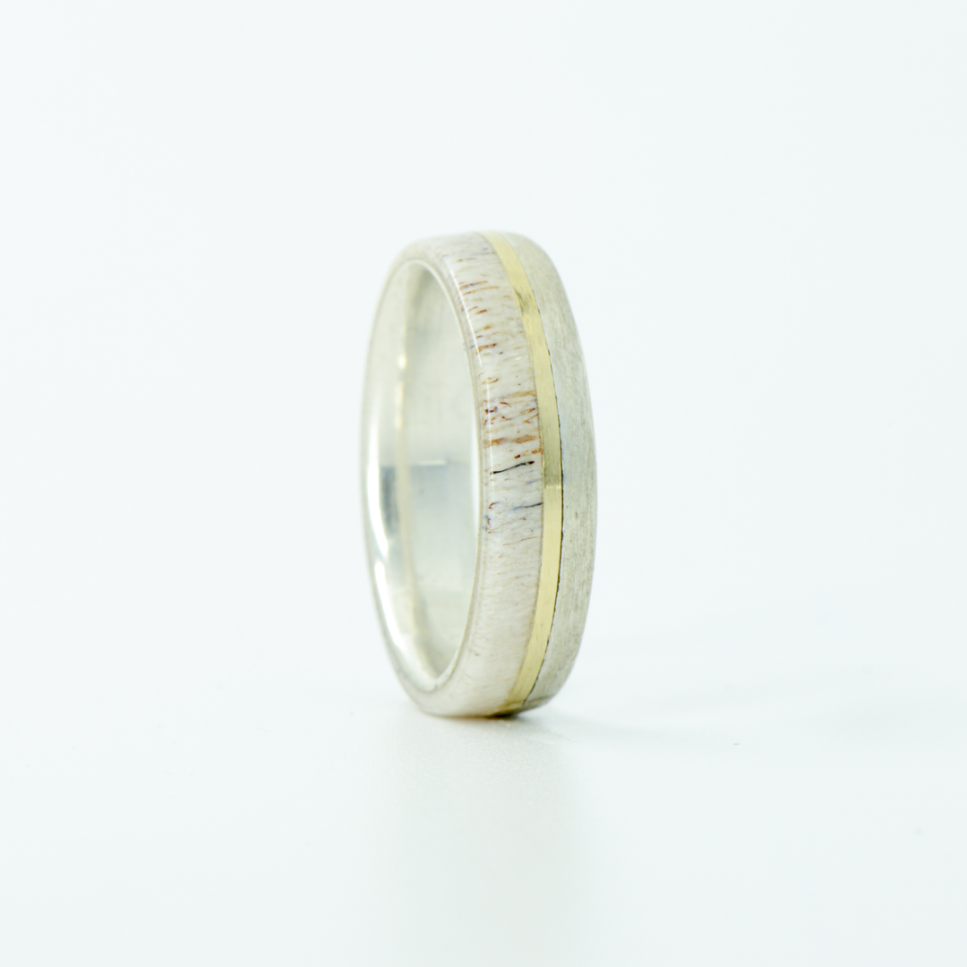 SALE RING - Silver, Yellow Gold, & Antler - Size 5.75