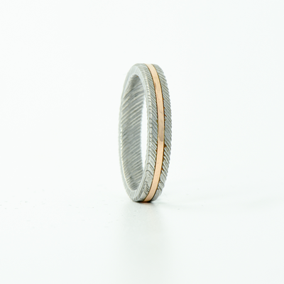 SALE RING - Polished Damascus Steel & Rose Gold - Size 6