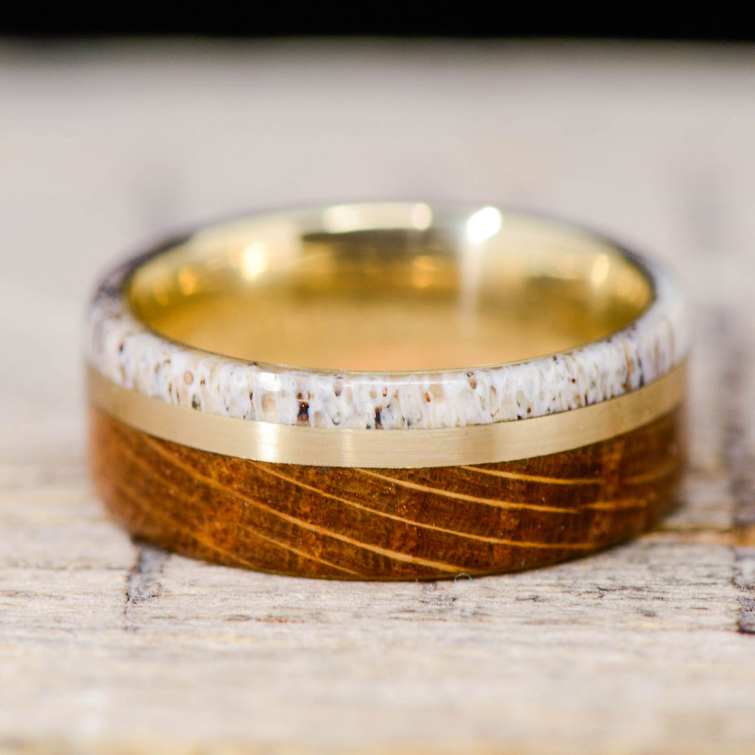 Whiskey Barrel Wood, Yellow Gold, Antler