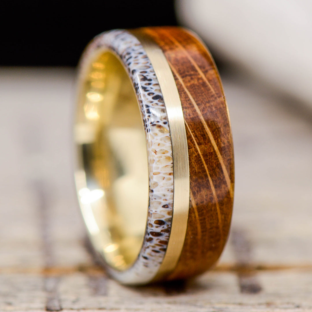Whiskey Barrel Wood, Yellow Gold, Antler