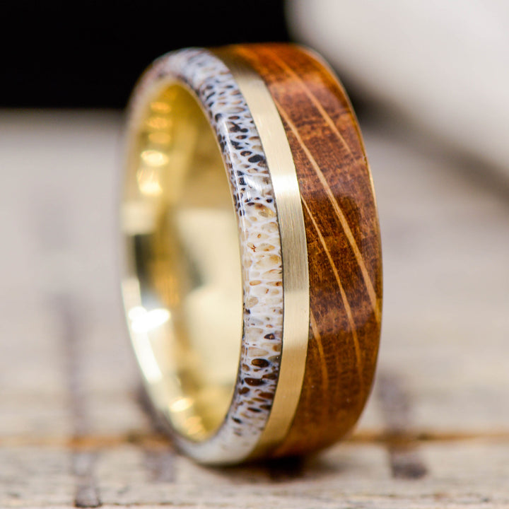 Whiskey Barrel Wood, Yellow Gold, Antler