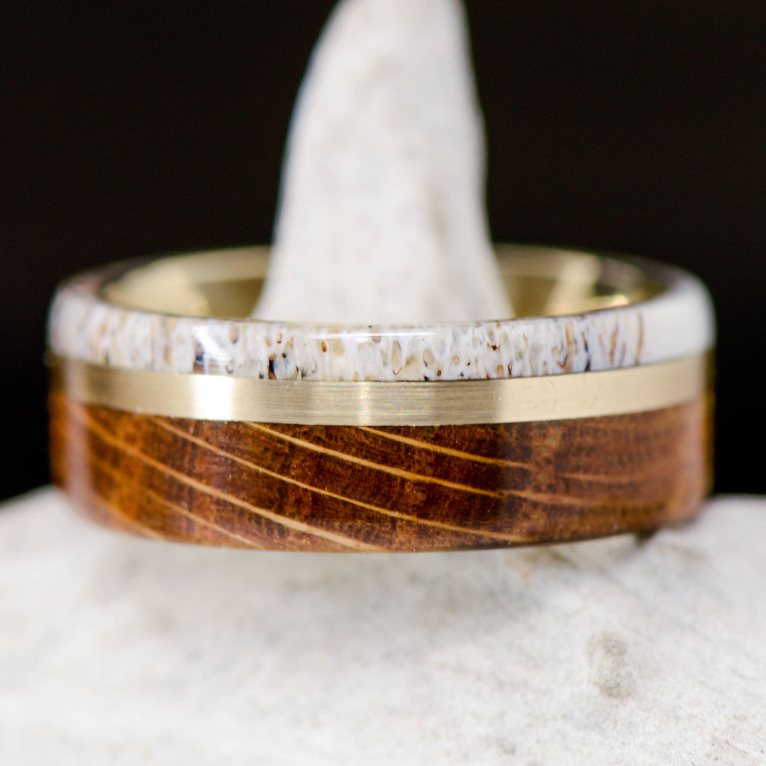 Whiskey Barrel Wood, Yellow Gold, Antler