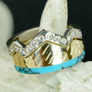 Teton Mountains Engagement Ring Set - Diamonds, Gold, & Turquoise