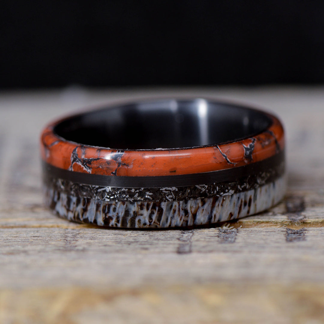 The Ancient Cosmos - Black Zirconium, Dinosaur Bone, Crushed Meteorite, Elk Antler Inlays