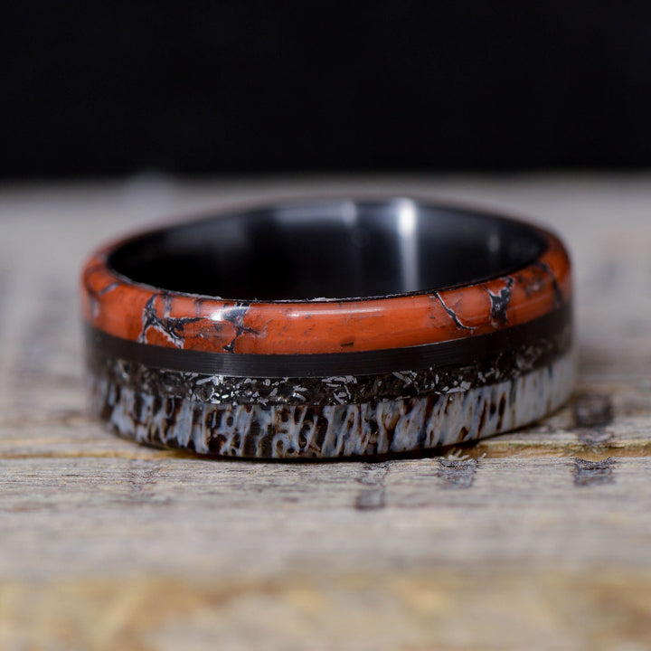 The Ancient Cosmos - Black Zirconium, Dinosaur Bone, Crushed Meteorite, Elk Antler Inlays