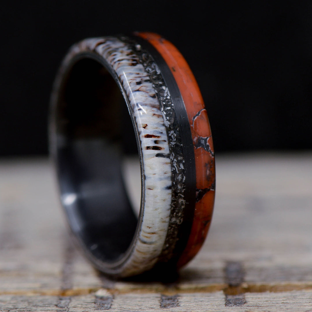 The Ancient Cosmos - Black Zirconium, Dinosaur Bone, Crushed Meteorite, Elk Antler Inlays