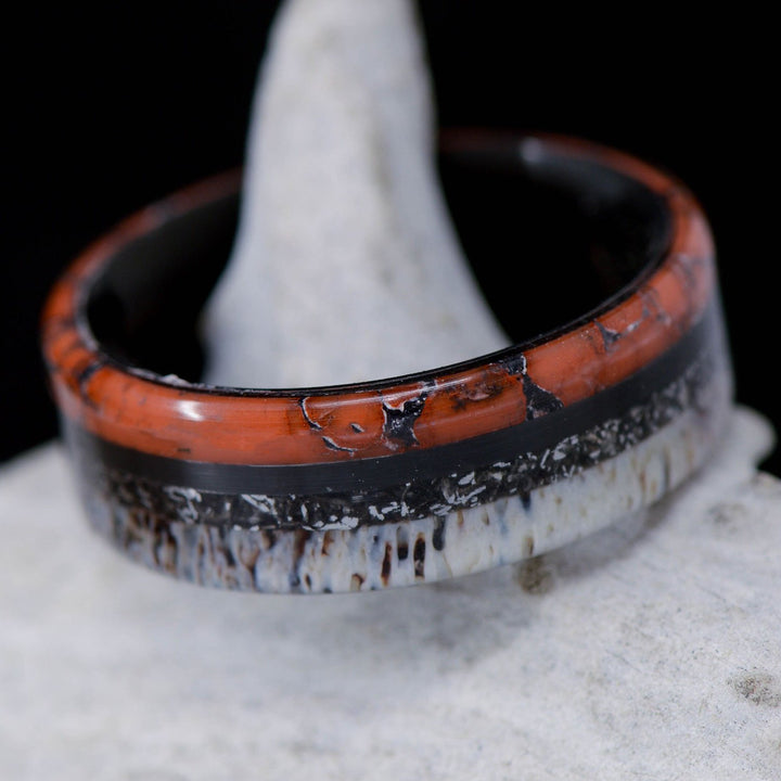 The Ancient Cosmos - Black Zirconium, Dinosaur Bone, Crushed Meteorite, Elk Antler Inlays