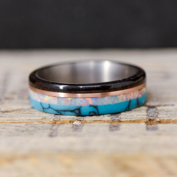 Blackwood, Rose Gold, Opal, and Turquoise