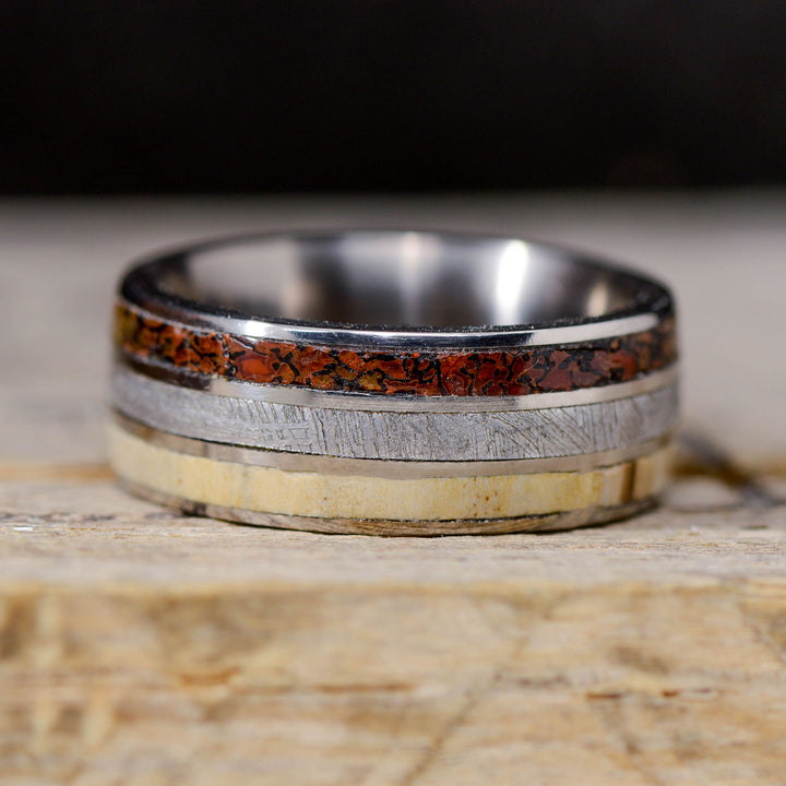 Etched Muonionalusta Meteorite, Dinosaur Bone, & Petrified Wood Inlays