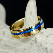 Yellow Gold with Offset Blue Opal