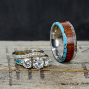 Turquoise, Rosewood, Turquoise, & Diamond Engagement Ring