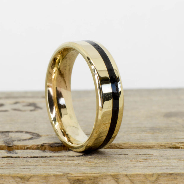 Black Stone in Yellow Gold Ring