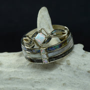 Opal Solitaire, Diamonds, Abalone Shell, Antler, & Meteorite Inlays