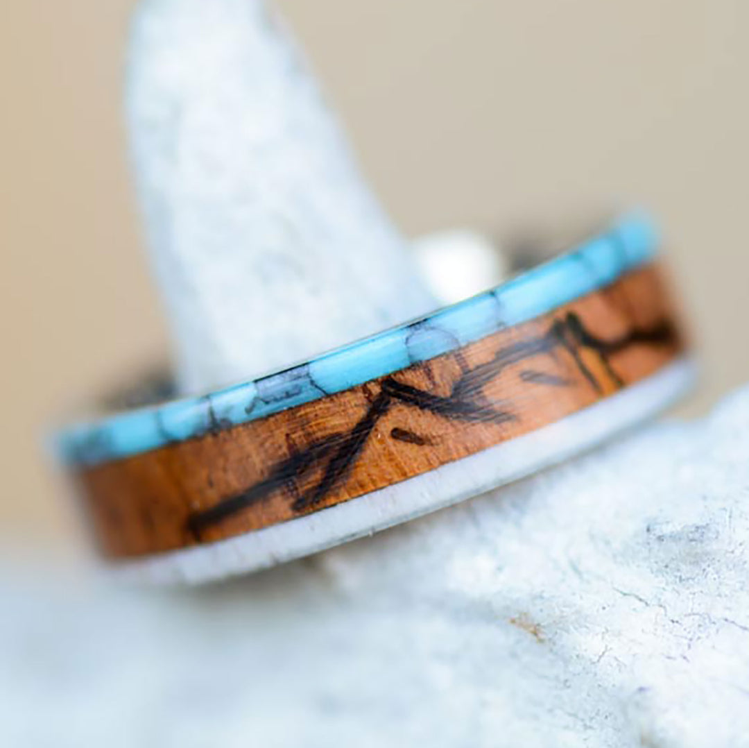 Rosewood, Turquoise, Antler, "Engraved Mountains"