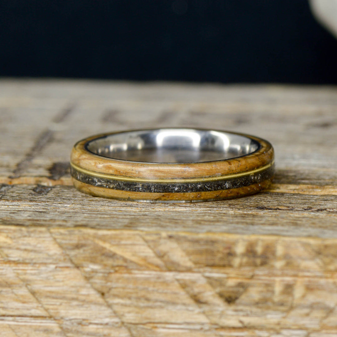 Whiskey Barrel Wood, Brass Guitar String, & Meteorite