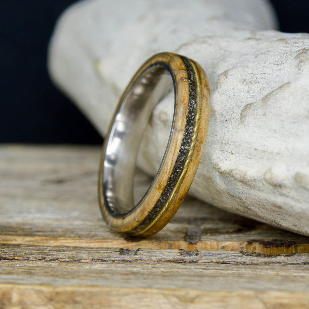 Whiskey Barrel Wood, Brass Guitar String, & Meteorite