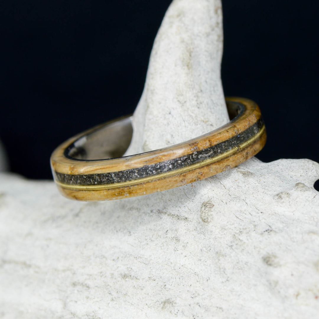 Whiskey Barrel Wood, Brass Guitar String, & Meteorite