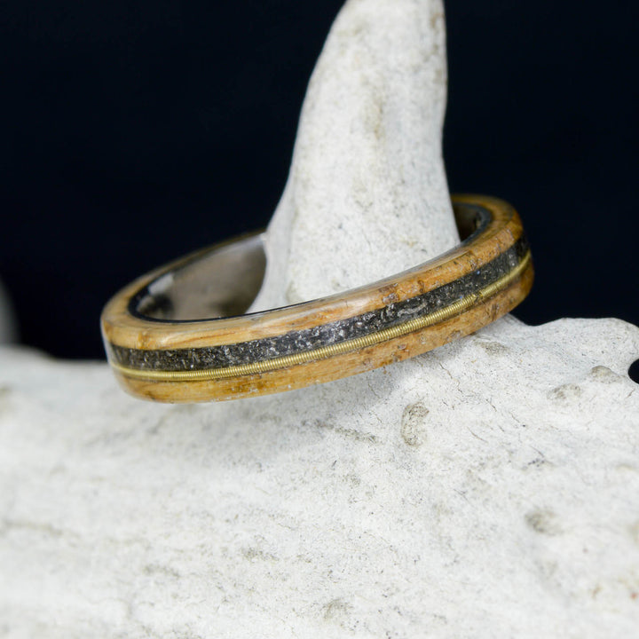 Whiskey Barrel Wood, Brass Guitar String, & Meteorite