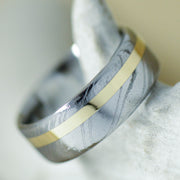 Polished Damascus Steel, Yellow Gold Inlay