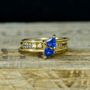 Triangle Sapphire Rings with Sapphire & Diamond Stacker