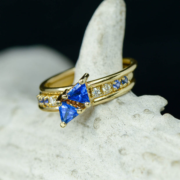 Triangle Sapphire Rings with Sapphire & Diamond Stacker