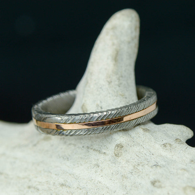Polished Damascus Steel, Rose Gold Inlay