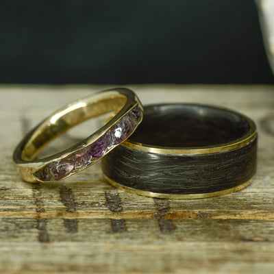 Forged Carbon, Yellow Gold, and Raw Amethyst