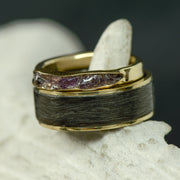 Forged Carbon, Yellow Gold, and Raw Amethyst