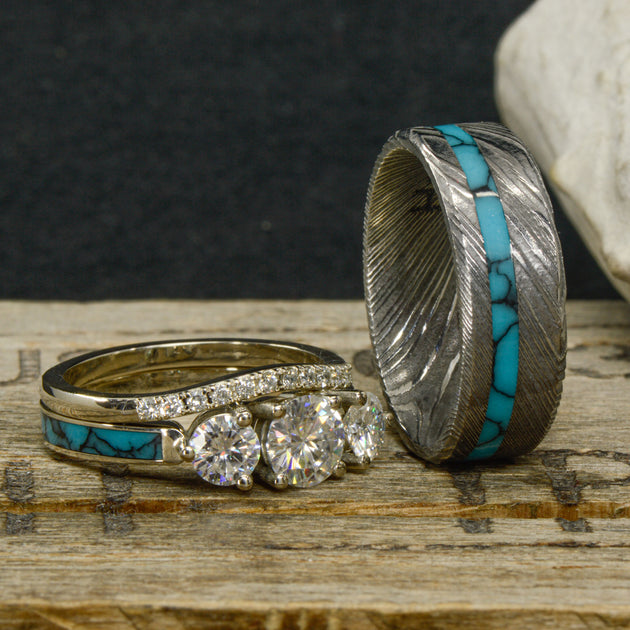 Stainless outlet Steel Ring, Wedding Band, Engagement Ring, Turquoise Ring, Made To Order.